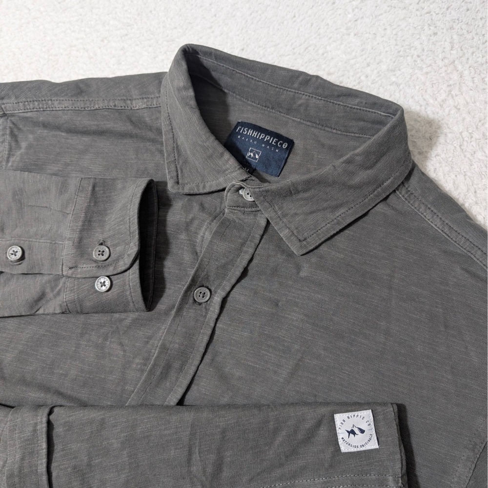 Fish Hippie‎ Co Button Down Mens Med Grey Balao Wash L/S Cotton Slub Shirt